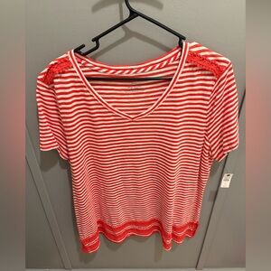 Talbots Red and White Striped Short Sleeve Top